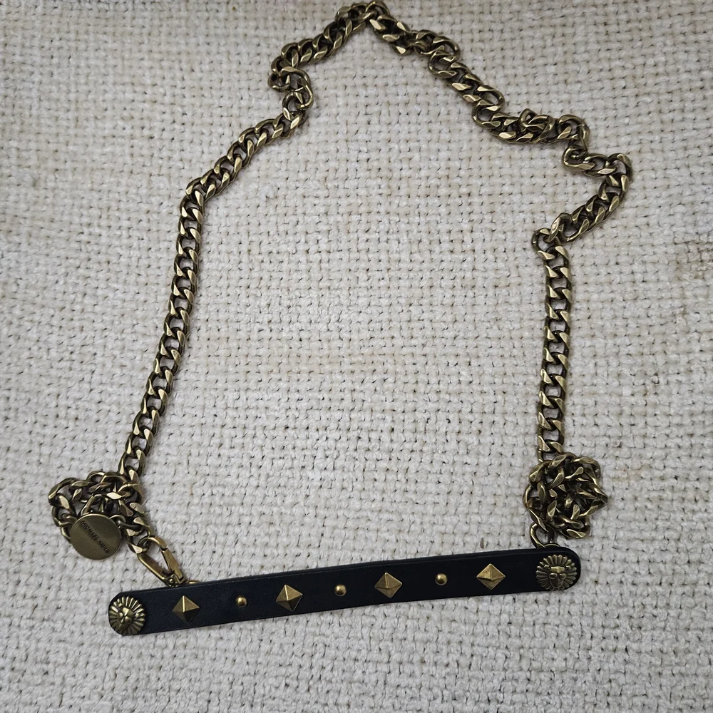 Michael Kors Gold and Black Studded Faux Leather Chain Belt.